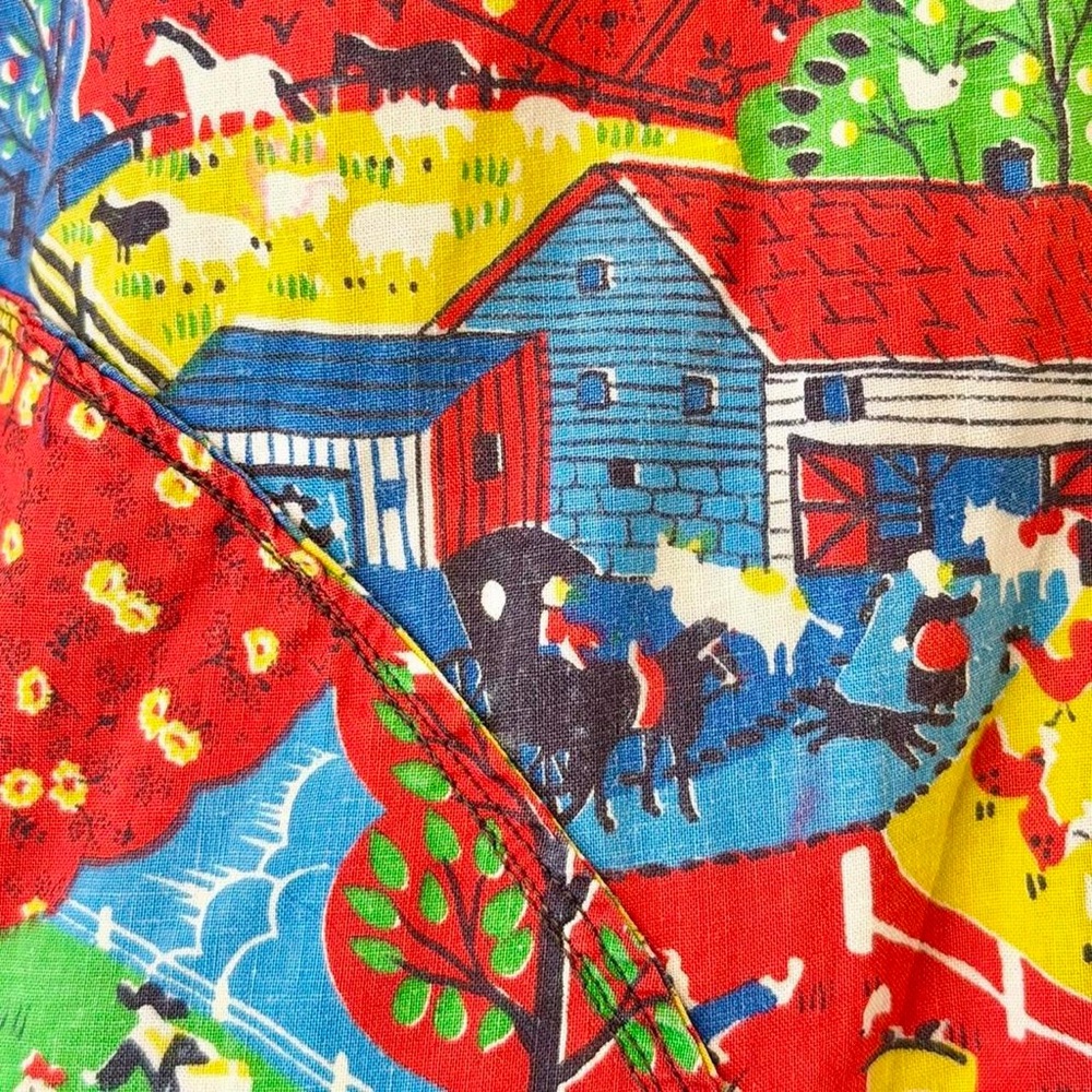 Vintage 1970s Novelty Print Tunic Shirt Jacket Farm Rainbow Retro 70s Groovy - Picture 8 of 8